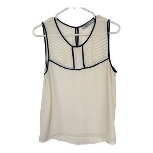Chloe K Womens Top Sleeveless Ivory Blue Piping Tank Ribbed Bib M